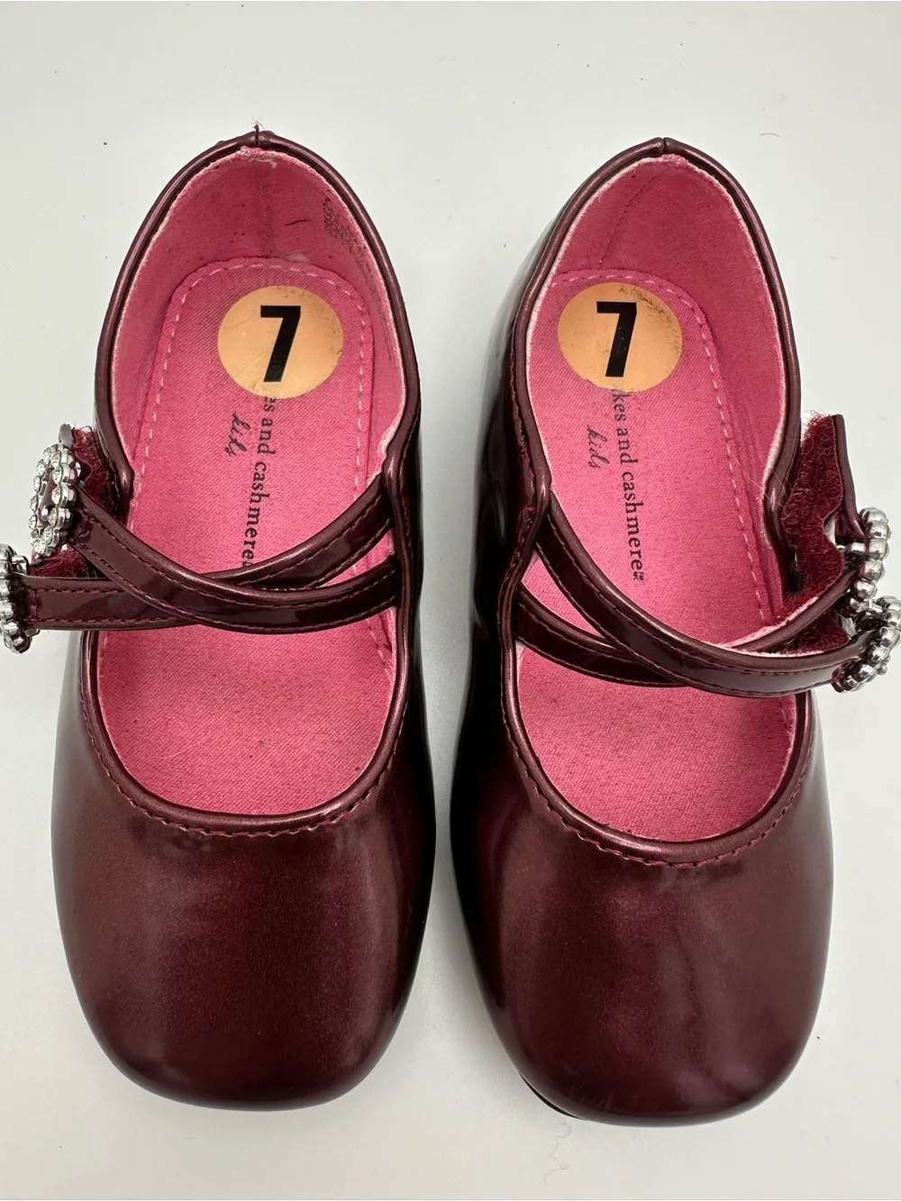 CAnd Cashmere Kids Girls Metallic Burgundy Mary Jane Shoes Rhinestone Buckle Sz7